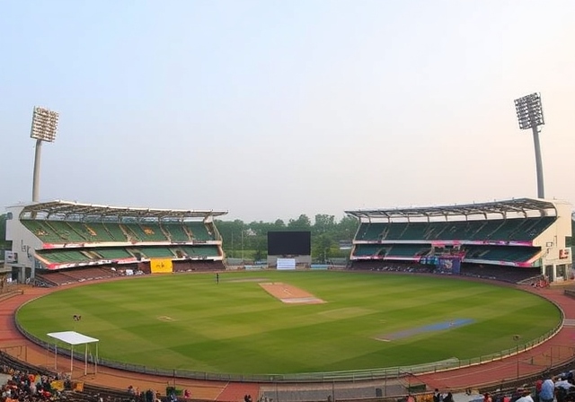 HPCA Stadium in Guwahati with hills and Brahmaputra River views, India