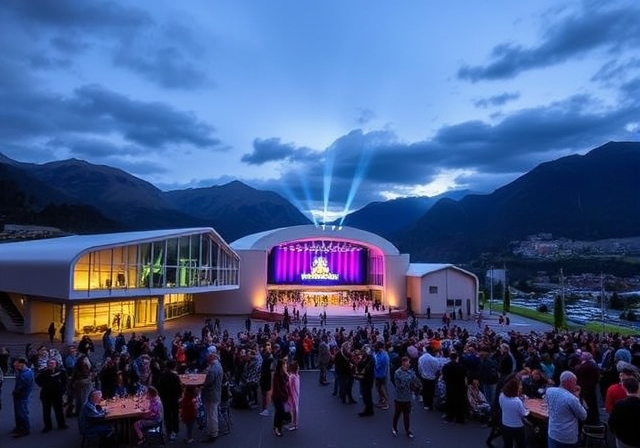 Queenstown Events Centre surrounded by the Southern Alps and Lake Wakatipu, New Zealand