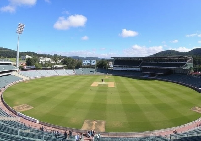 Basin Reserve with Wellington skyline and surrounding hills, New Zealand